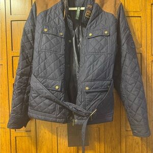 Lauren Ralph Lauren Navy and Brown Quilted Utility Jacket